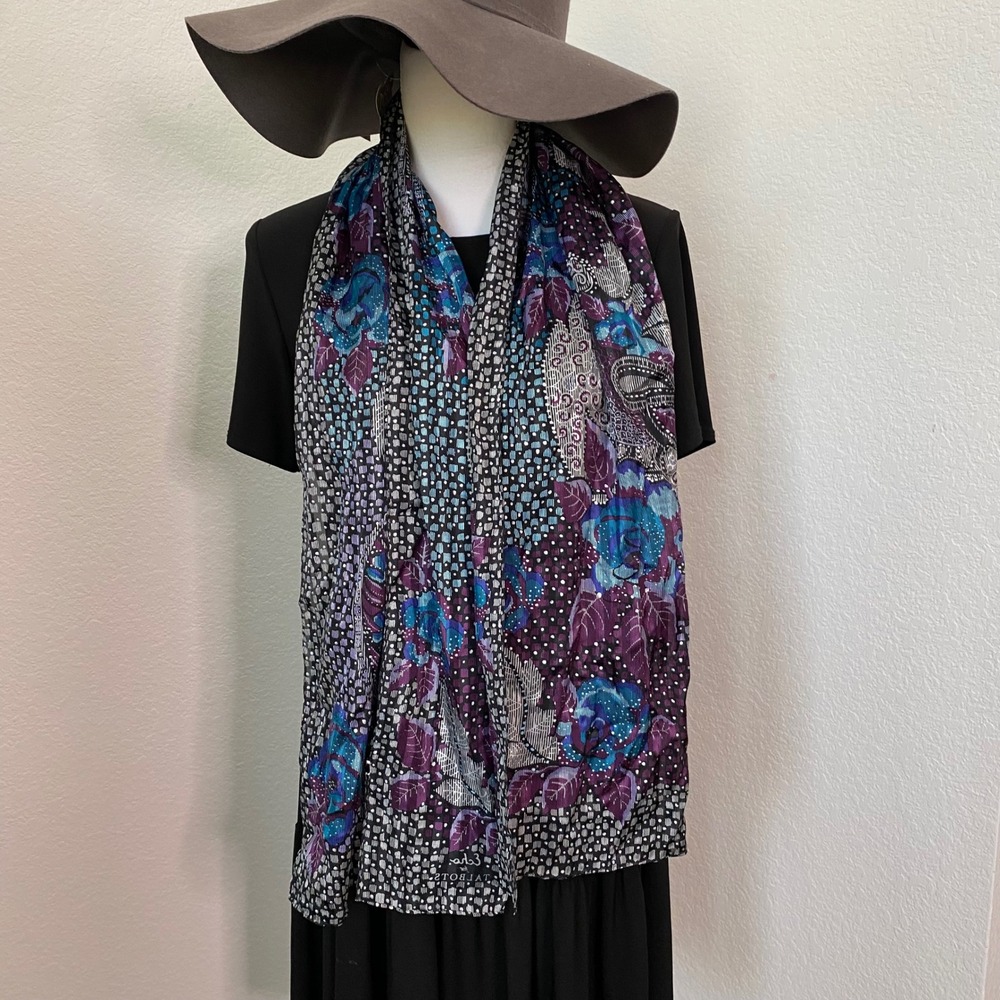 Echo for Talbots Scarf Purple Blue Floral Geometric Polka Dot Oblong Lightweight